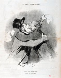 Konstverk av Honore Daumier (1808-1879). Charivari är från 1845: Serie LES BEAUX DAYS DE LA VIE. Fusion av företag - Utfall av aktieägare. MUSEUM FÖR KONST - PALATSET LONGCHAMP, MARSEILLE. av Honoré Daumier