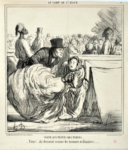 Konstverk av Honore Daumier (1808-1879) Charivari är från 1859: Serie AU CAMP DE SAINT MAUR Besök i turkosernas tält. "" -Här!... de sover som vanliga män..." KONSTMUSEET - PALACE LONGCHAMP, MARSEILLE av Honoré Daumier