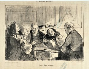 Konstverk av Honore Daumier (1808-1879). I "" Le Charivari "" av den 20 december 1853: Serie LA COMEDIE HUMAN "" Läsning av ett testamente "" "MUSEUM OF Fine ART - PALAIS LONGCHAMP, MARSEILLE av Honoré Daumier