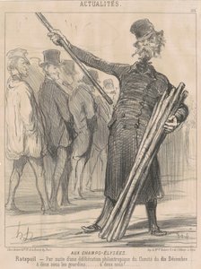 På Champs-Elysées, Ratapoil. Som ett resultat av en filantropisk överläggning [sic] av kommittén den tionde december...två cent till klubben...två cent... av Honoré Daumier