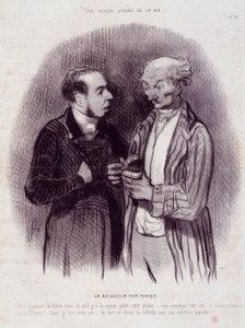 Tecknad film om tandkirurger. Serien "" The Beautiful Days of Life"": En mekaniker för perfekt..."". Gravyr av Honore DAUMIER (1808-1879). Utdrag ur tidningen "" Le Charivari"" 22 september av Honoré Daumier