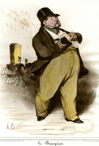 Tecknad bankirteckning av Honore Daumier (1808-1879) från "The Charivari"" 1835. Privat samling av Honoré Daumier