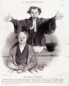 Tecknad film om skilsmässor: Serien "" The Beautiful Days of Life"": "" En begäran om separation..."". Gravyr av Honore DAUMIER (1808-1879). Utdrag ur tidningen "" Le Charivari"" 29 januari av Honoré Daumier