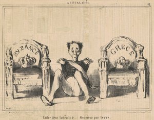 Mellan två fåtöljer, herrn på golvet av Honoré Daumier
