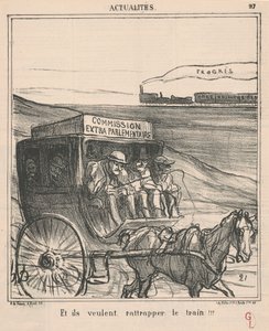 Och de vill hinna med tåget!!! av Honoré Daumier