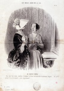 Mode tecknad film. Serie "" The Beautiful Days of Life"": "" En Pamela-hatt..."" den 4 november av Honoré Daumier