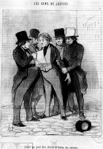 Vilt som kan jagas under alla årstider, hämtat från "Gens de Justice", en serie karikatyrer om rättvisa av Honore Daumier (1808-1879). "Charivari" av Honoré Daumier