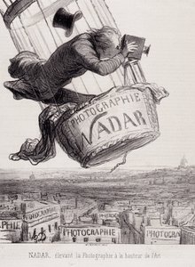 Gaspard Felix Tournachon dit Felix Nadar (1820-1910) lyfter fotografiet till konstens höjd. Litografi baserad på ritning på papper. Mått: 29x41cm. av Honoré Daumier