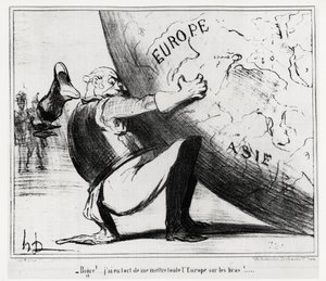 Tyskland: bigre!... det var fel av mig att lägga hela Europa på mina händer. Illustration av Honore Daumier (1808-1879), publicerad i tidningen Charivari den 25 januari. av Honoré Daumier