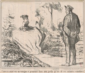Jag skulle hellre se en orkan vandra genom min trädgård än en av de där jäkla krinolinerna! av Honoré Daumier