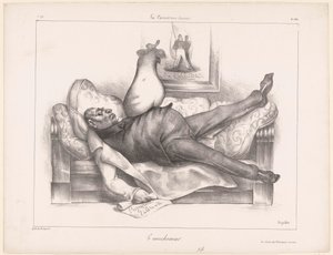 Karikatyr av Gilbert du Motier, Marquis de la Fayette, under en mardröm Le cauchemar (titel på objekt) av Honoré Daumier