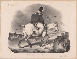 Karikatyr av Ludvig Filip I, Frankrikes kung till häst bland liken Voyage à travers les populations empressées (titel på objekt) av Honoré Daumier