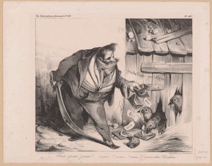 Karikatyr av kung Ludvig Filip I av Frankrike som en bandit Petits! petits! petits! (...) Venez donc dindons! (titel på objekt) av Honoré Daumier