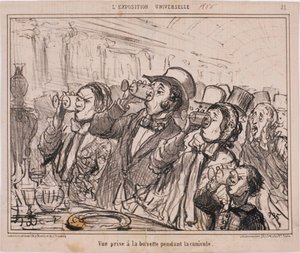 The Universal Exhibition - Utsikt tagen vid förfriskningsbaren under värmeböljan av Honoré Daumier