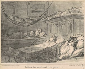 Interiören i en överfylld lägenhet... av Honoré Daumier