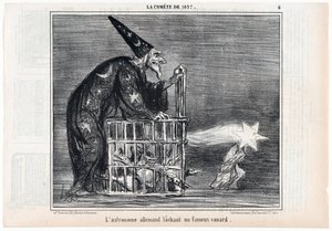 Kometen 1857, den tyska astronomen som släpper en berömd anka, från Le Charivari, pub. 1858. av Honoré Daumier