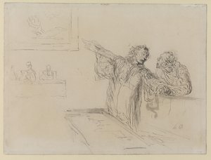 La Defense, ca 1865 (penna & bläck och wc på papper) av Honoré Daumier