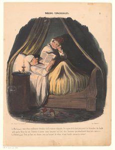 Man läser i sängen med sin fru bredvid sig Äktenskapsvanor (serietitel) Moeurs conjugales (serietitel på objekt) av Honoré Daumier