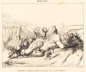 Lilliputians försöker sova... av Honoré Daumier