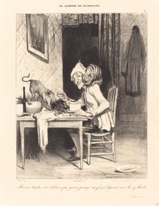 Monsieur Coquelet... delar med sig av sin... lunch av Honoré Daumier