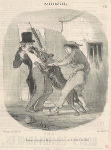 Ny ägare lär känna hunden... av Honoré Daumier