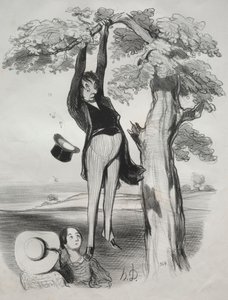 Pastorales, skylt 2: Farorna med att skaka ett plommonträd för kraftigt..., 1845. av Honoré Daumier