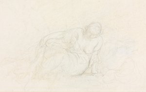 Liggande kvinna som lutar sig på sin arm tergo, 185560. av Honoré Daumier