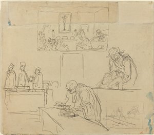 Scen för tribunalen (domen) av Honoré Daumier