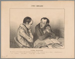 Writer råder kollega att bli av med sin fru Dramatiska författare (titel på objekt) Parisiska typer (serietitel) Typer Parisiens (serietitel på objekt) av Honoré Daumier
