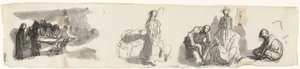 Studieark med en grupp av fyra figurer till höger (recto) av Honoré Daumier