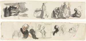 Studieark med en grupp av fyra figurer till höger (recto) Skisser av olika figurer (verso) av Honoré Daumier