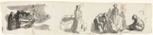 Studieark med en grupp av fyra figurer till höger recto Skisser av olika figurer vers av Honoré Daumier