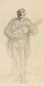 Sjungande gitarrist recto, 1855-60. av Honoré Daumier