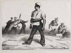 Månadsföreningens skylt 20: Blanda dig inte i det!, 1834. av Honoré Daumier