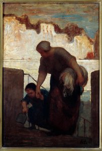 Tvättmaskinen. Målning av Honore Daumier av Honoré Daumier
