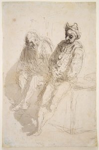 Two Saltimbanques, ca 1865-73 (svart-grå bläck, grå tvättar på papper) av Honoré Daumier