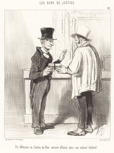 En försvarare... chattar... på sitt vanliga kontor av Honoré Daumier