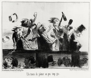 Ett lite för muntert nöjetåg, i serien Les chemins de fer, illustration av Honore Daumier (1808-1879), publicerad i "Charivari", daterad 20 augusti 1852. av Honoré Daumier