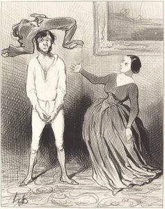 En kvinna som jag... sätter tillbaka en knapp?... av Honoré Daumier