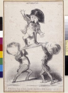 Victor Hugo och Emile de Girardin stödjer Napoleon Bonapartes kandidatur. Tecknad av Honore Daumier (1808-1879) dök upp i "" Le Charivari"". Victor Hugos Litterary House, Bievres (mått i cm 30,3x20) av Honoré Daumier