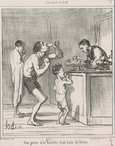 Utsikt tagen vid förfriskningsbaren i ett bad av Honoré Daumier