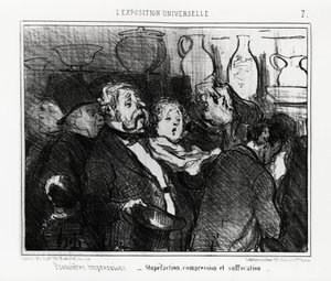 Världsutställning: första intryck: bedövning, kompression och kvävning. Illustration av Honore Daumier (1808-1879), publicerad i nyheterna, "" Charivari", daterad 24 maj 1855. av Honoré Daumier