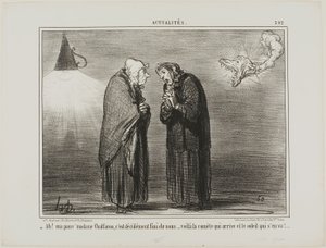 "- Ah, min kära Madame Chaffarou ... detta måste verkligen vara slutet ... kometen kommer och solen går," plansch 392 från Actualités av Honoré Victorin Daumier