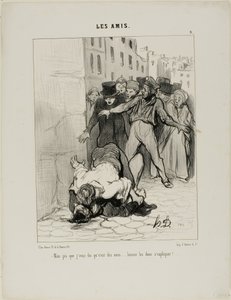 "- Men jag säger dig, de är vänner.... de uttrycker sig bara för varandra," plansch 9 från Les Amis av Honoré Victorin Daumier