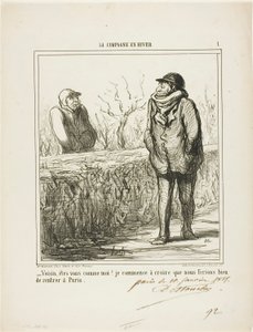 "- Hej, granne, är du som jag Jag börjar tro att vi skulle må bra av att återvända till Paris", plansch 1 ur La Campagne En Hiver