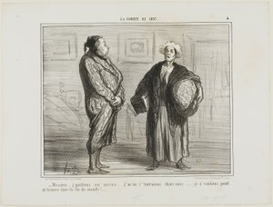 "- Monsieur, jag säger upp mig från er tjänst, jag åker hem... Jag vill inte vara här när världen går under", plansch 4 från La Cométe De 1857 av Honoré Victorin Daumier