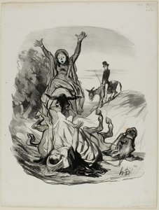"- Åh min Gud, mamma, mamma! ........ För guds skull..... min dotter, min dotter!!!," platta 26 från Pastorales av Honoré Victorin Daumier