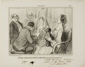"- Eftersom han nu är en del av familjen måste han också få sitt porträtt taget", plansch 269 från Actualités av Honoré Victorin Daumier