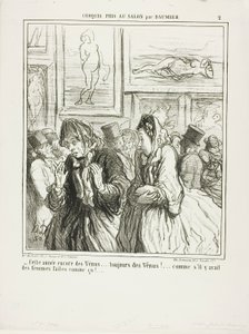 "- Ännu fler Venuser i år... alltid Venuser!... som om det fanns några kvinnor som var byggda så!", plansch 2 från Croquis Pris Au Salon par Daumier av Honoré Victorin Daumier