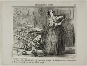 - Madame de St Chalumeau är tagen av sin operettroll och skriker så högt att hon inte märker att hennes barn skriker, plansch 13 från Les Comédiens De Société av Honoré Victorin Daumier